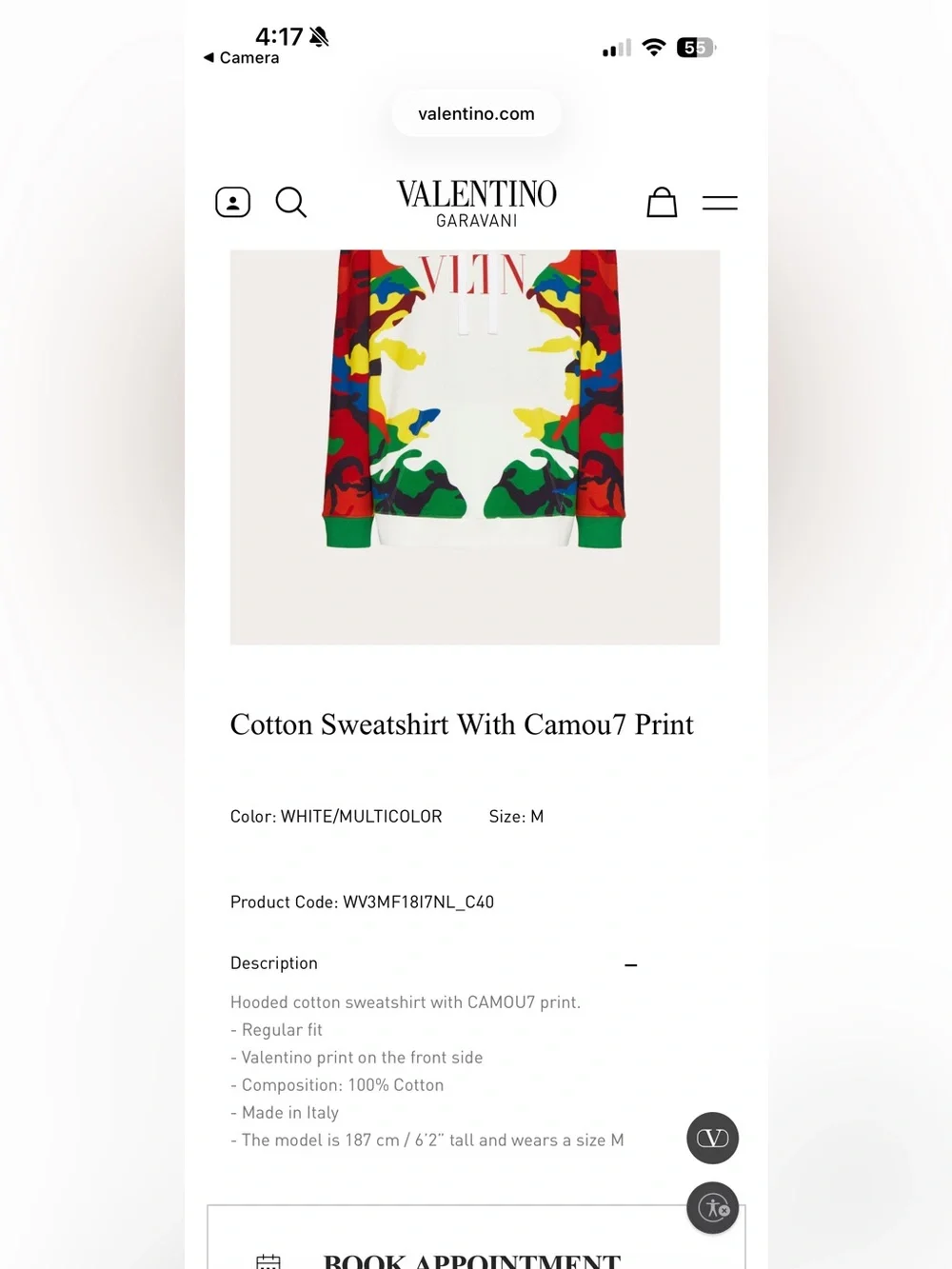 Valentino White Hooded Sweater with Red Logo and Multi-Color Camouflage
